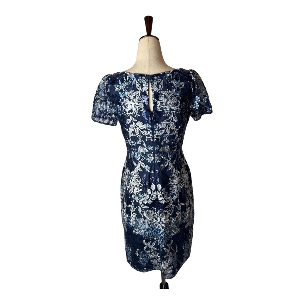 Marchesa Notte Dress Women‎ 4 Blue Silver Embellished Boatneck Cocktail Mini - Picture 5 of 14